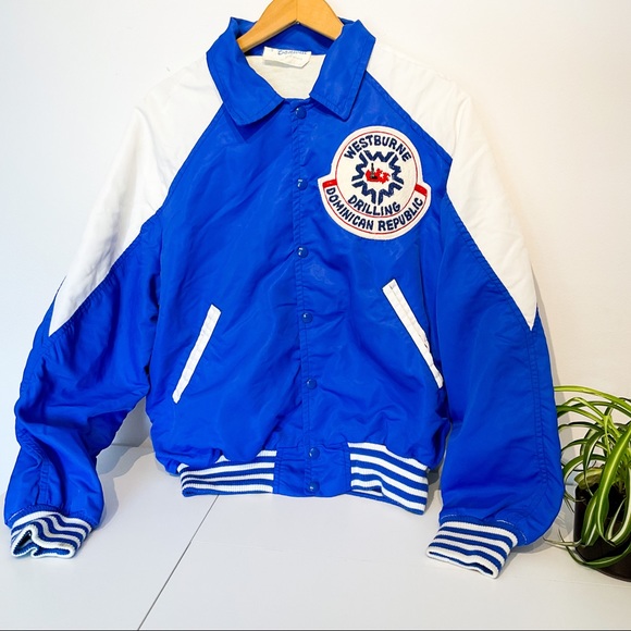 Vintage Jackets & Coats Vintage Retro Blue White Bomber Jacket With